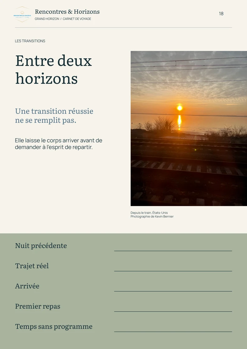 Page 18 du modèle Grand Horizon : préparer une transition entre deux étapes.